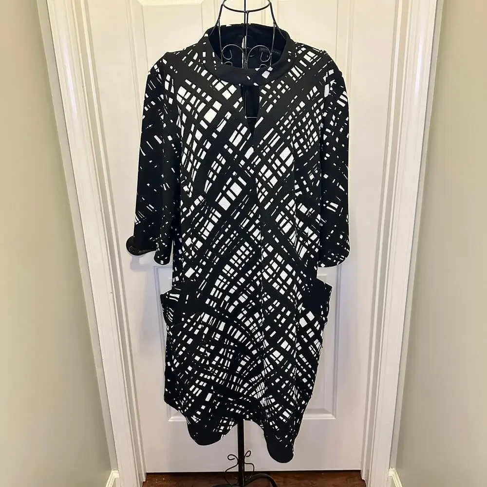 CHRIS MCLAUGHLIN 24W A-Line Shift Career Dress Women Black&White Geometric Dress